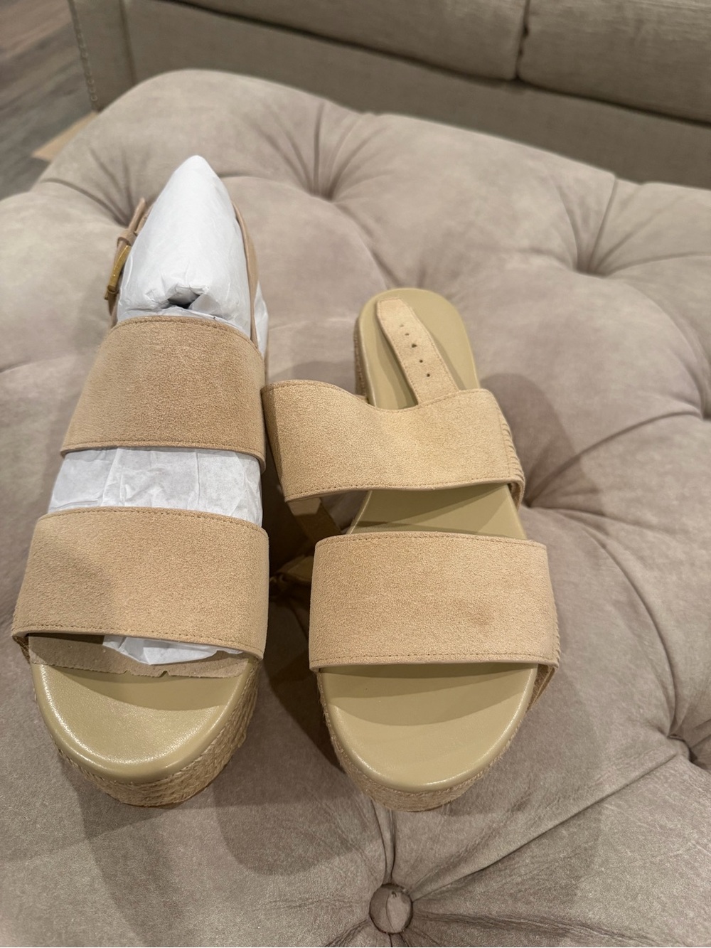 Michael Kors Tan Suede Double-Strap Platform Sandals - Women